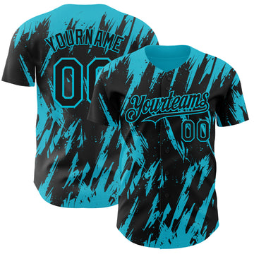Custom Black Lakes Blue 3D Pattern Design Splatter Torn Sharp Brush Stroke Authentic Baseball Jersey