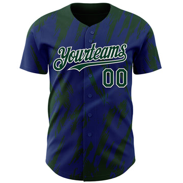 Custom Royal Green-White 3D Pattern Design Splatter Torn Sharp Brush Stroke Authentic Baseball Jersey