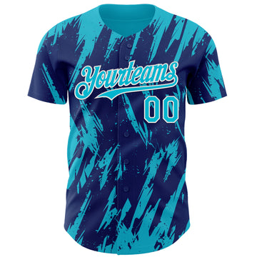 Custom Royal Lakes Blue-White 3D Pattern Design Splatter Torn Sharp Brush Stroke Authentic Baseball Jersey