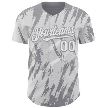 Custom White Gray 3D Pattern Design Splatter Torn Sharp Brush Stroke Authentic Baseball Jersey