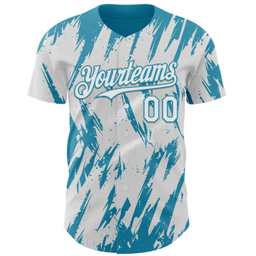 Custom White Panther Blue 3D Pattern Design Splatter Torn Sharp Brush Stroke Authentic Baseball Jersey