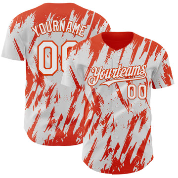 Custom White Orange 3D Pattern Design Splatter Torn Sharp Brush Stroke Authentic Baseball Jersey