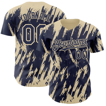 Custom Navy Cream 3D Pattern Design Splatter Torn Sharp Brush Stroke Authentic Baseball Jersey