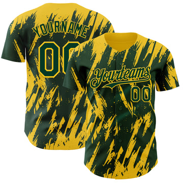 Custom Green Yellow 3D Pattern Design Splatter Torn Sharp Brush Stroke Authentic Baseball Jersey