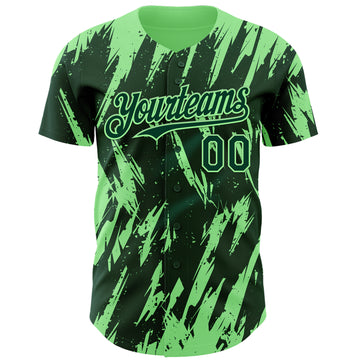 Custom Green Pea Green 3D Pattern Design Splatter Torn Sharp Brush Stroke Authentic Baseball Jersey
