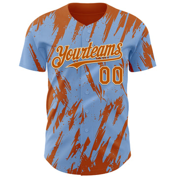 Custom Light Blue Bay Orange-Cream 3D Pattern Design Splatter Torn Sharp Brush Stroke Authentic Baseball Jersey
