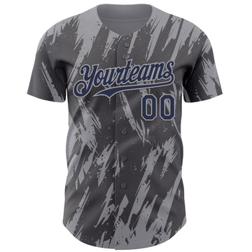 Custom Steel Gray Navy-Gray 3D Pattern Design Splatter Torn Sharp Brush Stroke Authentic Baseball Jersey