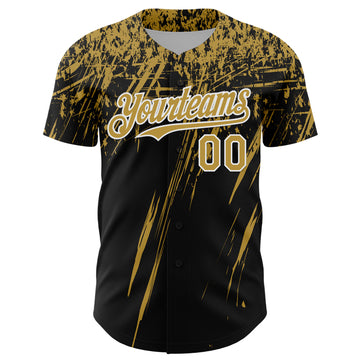 Custom Black Old Gold-White Distressed Scratch Brush Stroke Authentic Baseball Jersey