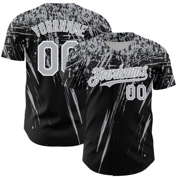 Custom Black Gray-White Distressed Scratch Brush Stroke Authentic Baseball Jersey