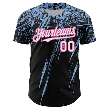 Custom Black White Light Blue-Pink Distressed Scratch Brush Stroke Authentic Baseball Jersey