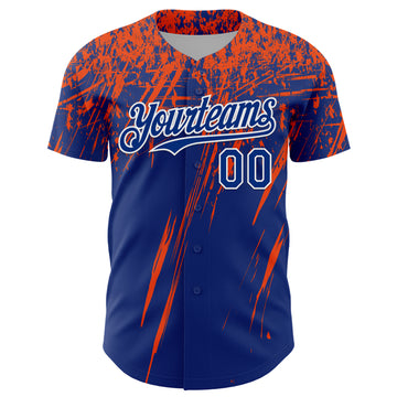 Custom Royal Orange-White Distressed Scratch Brush Stroke Authentic Baseball Jersey