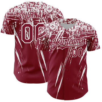 Custom Crimson White Distressed Scratch Brush Stroke Authentic Baseball Jersey