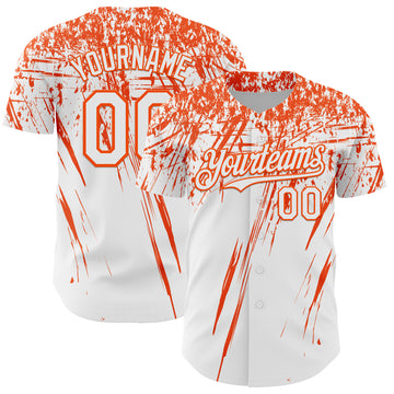 Custom White Orange Distressed Scratch Brush Stroke Authentic Baseball Jersey