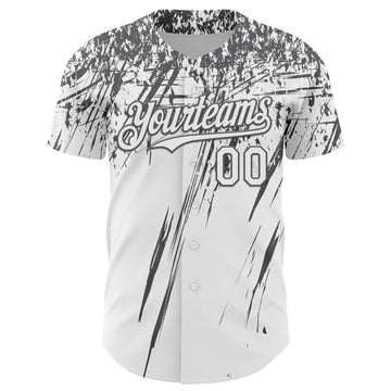 Custom White Steel Gray Distressed Scratch Brush Stroke Authentic Baseball Jersey