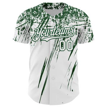 Custom White Green Distressed Scratch Brush Stroke Authentic Baseball Jersey