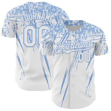 Custom White Light Blue Distressed Scratch Brush Stroke Authentic Baseball Jersey