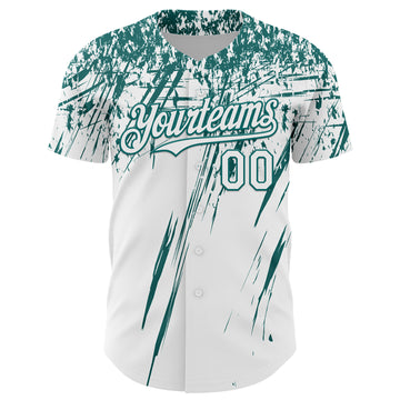 Custom White Teal Distressed Scratch Brush Stroke Authentic Baseball Jersey