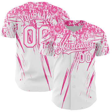 Custom White Pink Distressed Scratch Brush Stroke Authentic Baseball Jersey