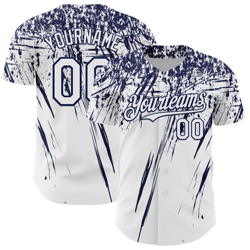 Custom White Navy Distressed Scratch Brush Stroke Authentic Baseball Jersey