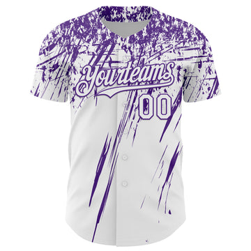 Custom White Purple Distressed Scratch Brush Stroke Authentic Baseball Jersey