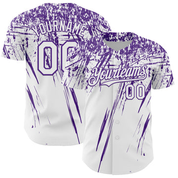 Custom White Purple Distressed Scratch Brush Stroke Authentic Baseball Jersey