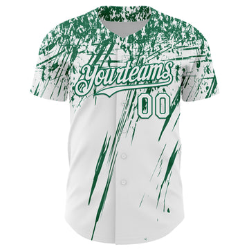 Custom White Kelly Green Distressed Scratch Brush Stroke Authentic Baseball Jersey