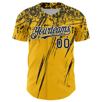 Custom Gold Black-White Distressed Scratch Brush Stroke Authentic Baseball Jersey