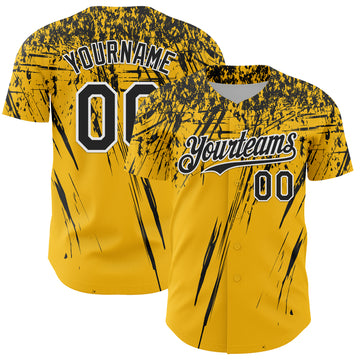 Custom Gold Black-White Distressed Scratch Brush Stroke Authentic Baseball Jersey