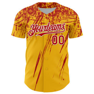 Custom Gold Red-White Distressed Scratch Brush Stroke Authentic Baseball Jersey
