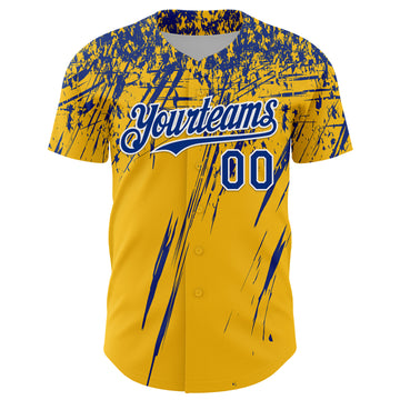 Custom Gold Royal-White Distressed Scratch Brush Stroke Authentic Baseball Jersey