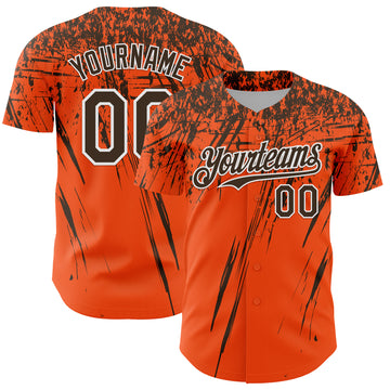 Custom Orange Brown-White Distressed Scratch Brush Stroke Authentic Baseball Jersey