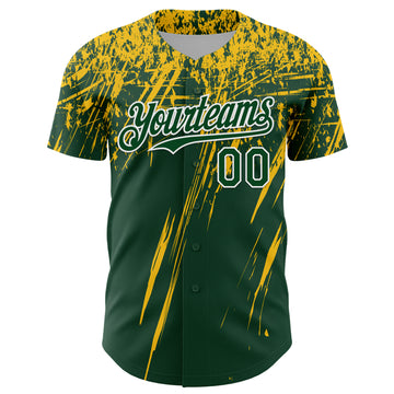 Custom Green Yellow-White Distressed Scratch Brush Stroke Authentic Baseball Jersey