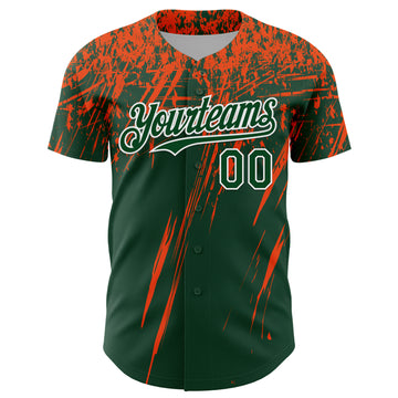 Custom Green Orange-White Distressed Scratch Brush Stroke Authentic Baseball Jersey