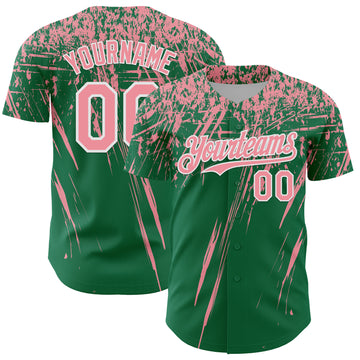 Custom Kelly Green Medium Pink-White Distressed Scratch Brush Stroke Authentic Baseball Jersey