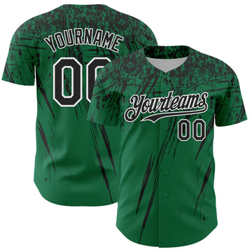 Custom Kelly Green Black-White Distressed Scratch Brush Stroke Authentic Baseball Jersey
