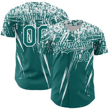 Custom Teal White Distressed Scratch Brush Stroke Authentic Baseball Jersey
