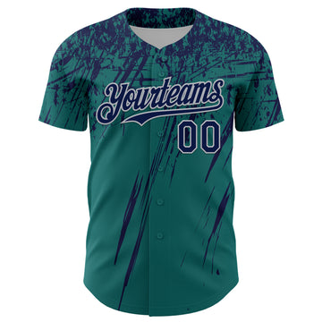 Custom Teal Navy-Gray Distressed Scratch Brush Stroke Authentic Baseball Jersey