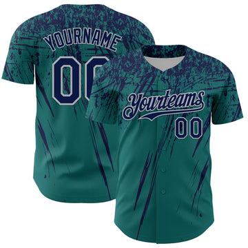 Custom Teal Navy-Gray Distressed Scratch Brush Stroke Authentic Baseball Jersey