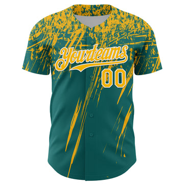 Custom Teal Gold-White Distressed Scratch Brush Stroke Authentic Baseball Jersey