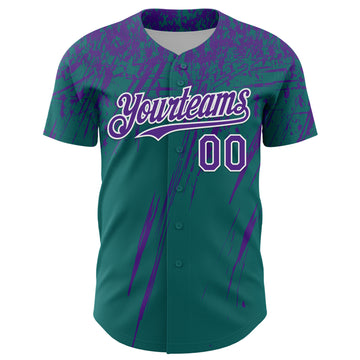 Custom Teal Purple-White Distressed Scratch Brush Stroke Authentic Baseball Jersey