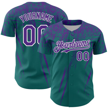 Custom Teal Purple-White Distressed Scratch Brush Stroke Authentic Baseball Jersey