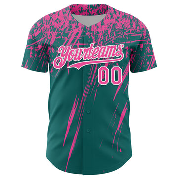 Custom Teal Pink-White Distressed Scratch Brush Stroke Authentic Baseball Jersey