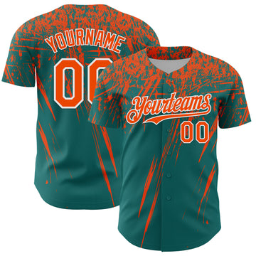 Custom Teal Orange-White Distressed Scratch Brush Stroke Authentic Baseball Jersey