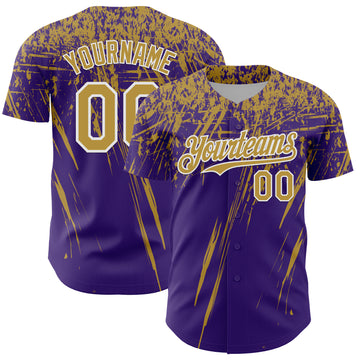 Custom Purple Old Gold-White Distressed Scratch Brush Stroke Authentic Baseball Jersey