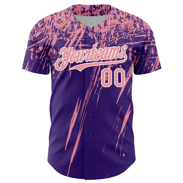 Custom Purple Medium Pink-White Distressed Scratch Brush Stroke Authentic Baseball Jersey