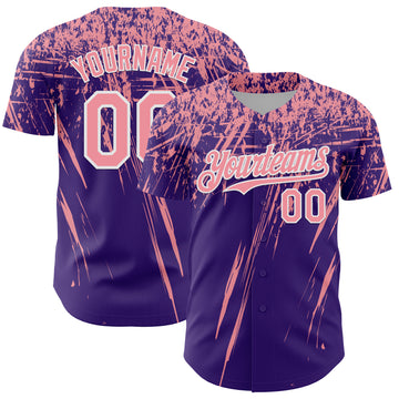 Custom Purple Medium Pink-White Distressed Scratch Brush Stroke Authentic Baseball Jersey