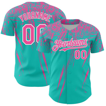 Custom Aqua Pink-White Distressed Scratch Brush Stroke Authentic Baseball Jersey