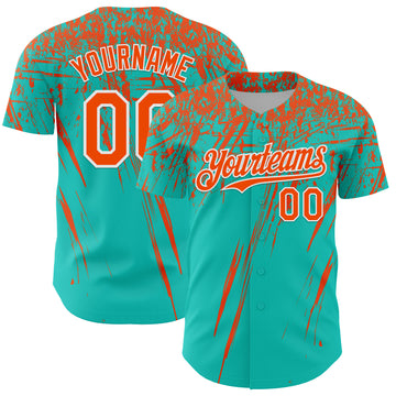 Custom Aqua Orange-White Distressed Scratch Brush Stroke Authentic Baseball Jersey
