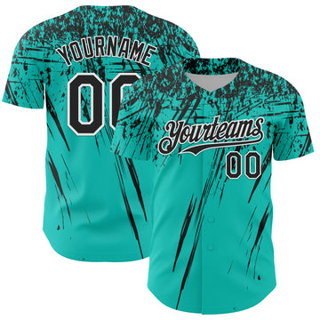 Custom Aqua Black-White Distressed Scratch Brush Stroke Authentic Baseball Jersey