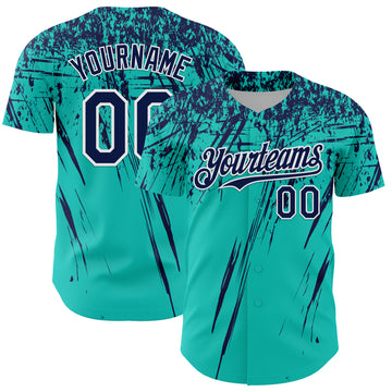 Custom Aqua Navy-White Distressed Scratch Brush Stroke Authentic Baseball Jersey